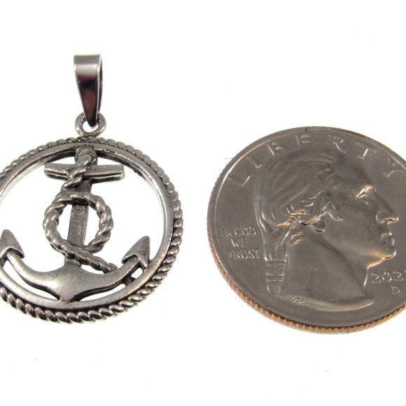 Solid 925 Sterling Silver Round Anchor and Rope Pendant - Sailorcore Jewelry - Picture 5 of 8